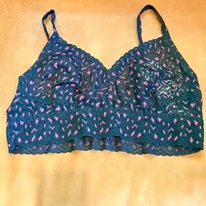 NWT- Hanky Panky - Cross-Dyed V- Neck  Bralette / Black and tulip pink - size L